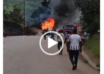 Another Fuel Tanker overturns, catches Fire in Kabale -VIDEO