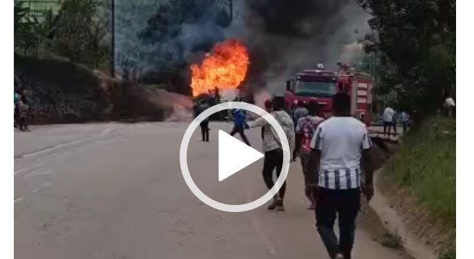 Another Fuel Tanker overturns, catches Fire in Kabale -VIDEO