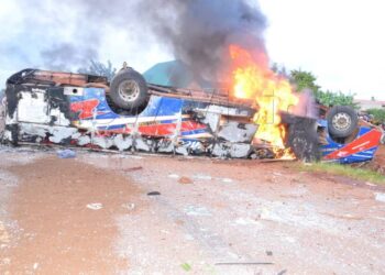 Scores suspected Dead after Passenger Bus en-route to Mbale overturns and catches Fire